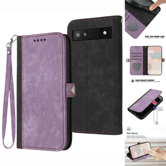 for Google Pixel 6A Wallet Case with Detachable Wrist Strap Handbag, Luxury PU Leather Flip Soft TPU Built-in Magnetic Card Slots Kickstand Function Shockproof Protective Cover Case,Red