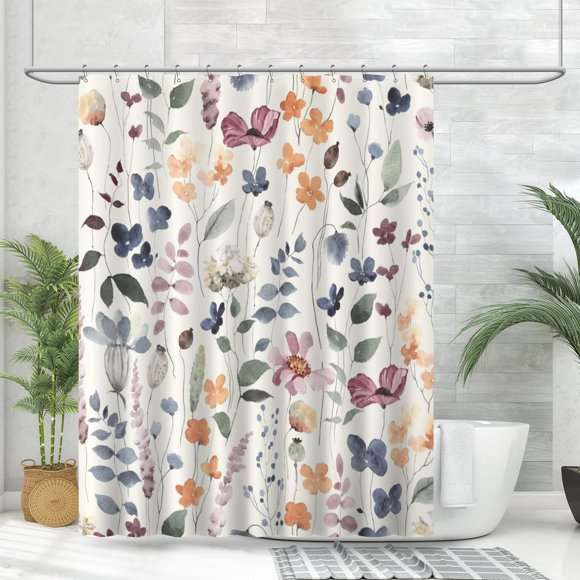 Cortina de ducha Amaredom Ink Floral, impermeable, 180 x 180 cm