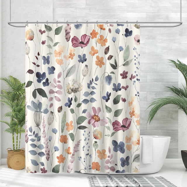 Cortina de ducha Amaredom Ink Floral, impermeable, 180 x 180 cm
