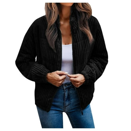 

Womens Fall Fashion 2022 Corduroy Jackets Woolen Blend Zip up Long Sleeve Casual Shacket Coats Outwear