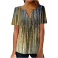 thumbnail image 2 of Wycnly Womens Blouses and Tops Dressy Smocked Swing Single Breasted Pullover Tunic Tshirts 2024 Summer V-Neck Short Sleeve Floral Print Casual Blouses Gold l, 2 of 5