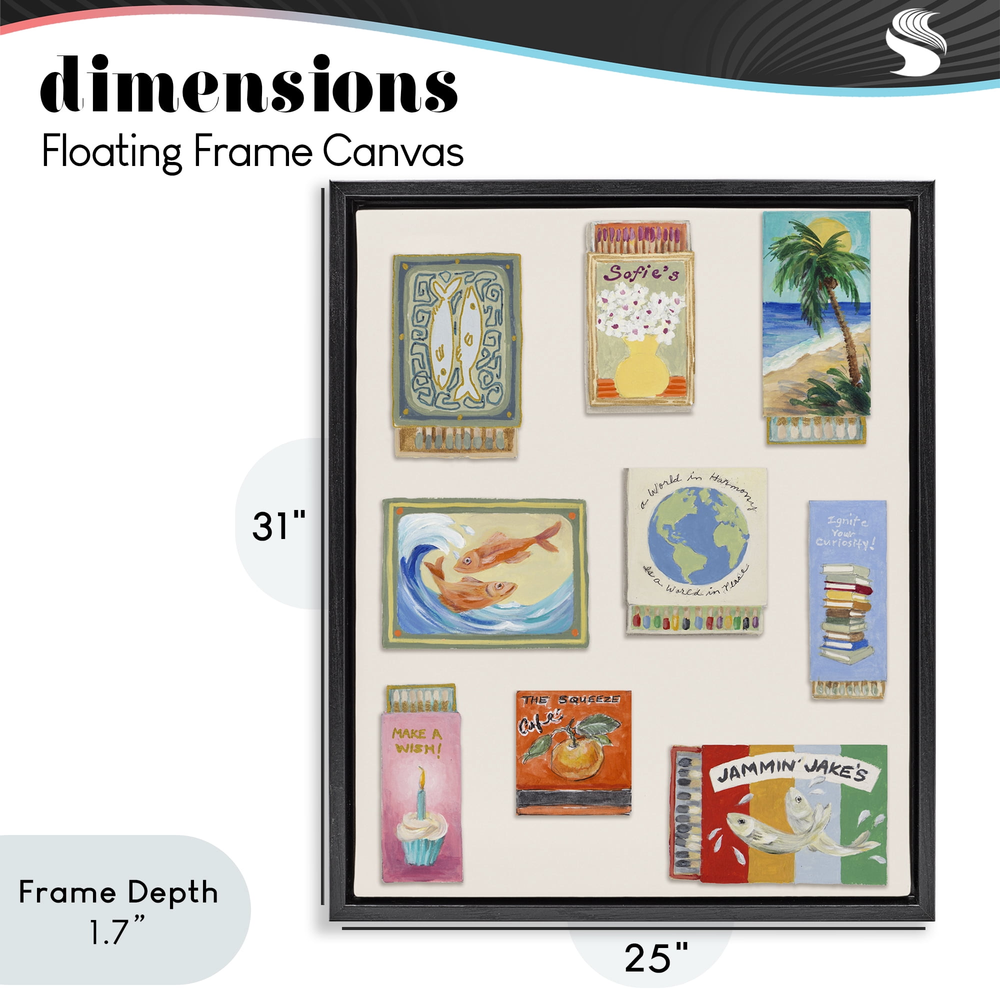 Stupell Industries World Matchbox Collection Black Framed Floater Canvas Wall Art, design by Lanie Loreth