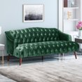 thumbnail image 2 of FFH 3-Seater Velvet Lounge Sofa with Tufted Backrest & Deep Seat Cushion, Comfy Upholstered Couch with Wood Legs, 73.25"*33.25"*32.5", 2 of 9