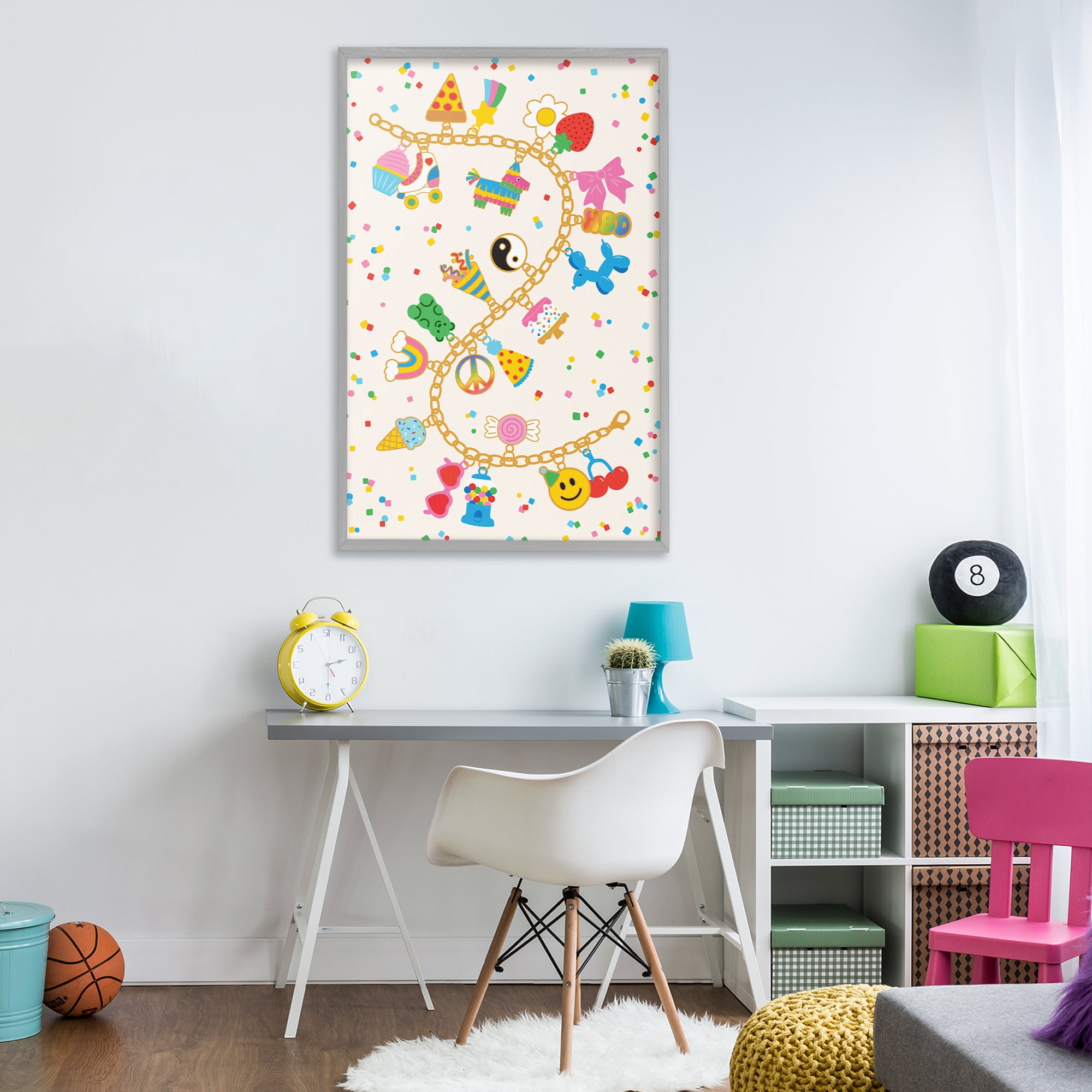Stupell Industries Playful Party Charm Bracelet Gray Framed Giclee Art, design by Nadia Hassan