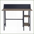 thumbnail image 4 of Desks, Industrial Rustic Oak and Black 2-Shelf Writing Desk with H-Shaped Base & Phone Holder, 30H x 43W x 20D | Oak | Particle Board+MDF, 4 of 9