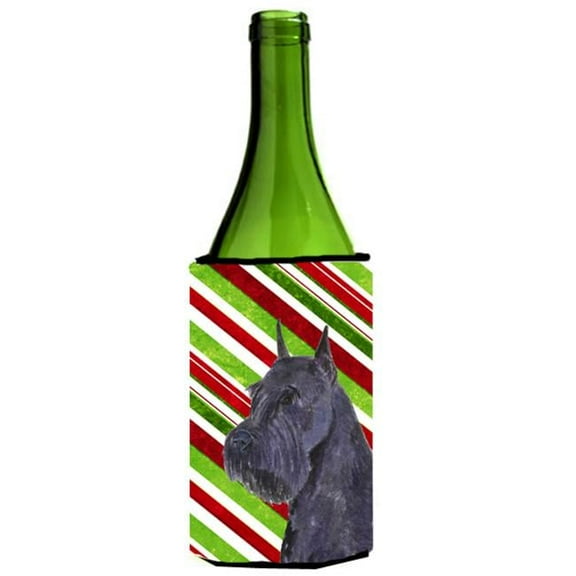 Schnauzer Candy Cane Holiday Christmas Wine bottle sleeve Hugger - 24 oz.