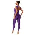 thumbnail image 3 of Fldy Womens Sparkly Rhinestone Gymnastics Romper Sleeveless Unitard for Rhythmic Dance Competition Purple M, 3 of 6
