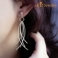 thumbnail image 3 of 555Jewelry Womens Stainless Steel Curved Dangle Threader Drop Shiny Hanging Stud Metal Shiny Post Stud Push Back Statement Party Trendy Fashion Jewelry Accessory Earrings, Silver, 3 of 4