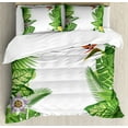 thumbnail image 1 of Tropical Duvet Cover Set Queen Size, Lush Growth Rainforest of Hawaii with Frangipani Philodendron Birds of Paradise, Decorative 3 Piece Bedding Set with 2 Pillow Shams, Multicolor, by Ambesonne, 1 of 3