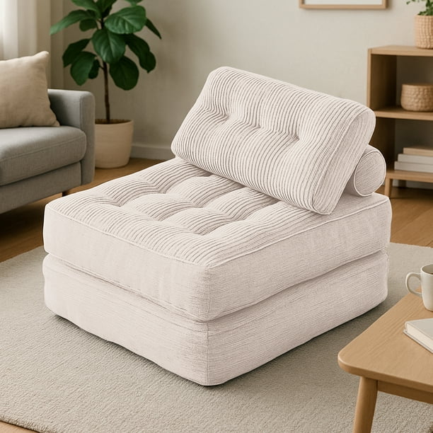 MAGMALIFE Sofá Plegable 2 en 1, Terciopelo Suave, Relleno de Memory Foam, Respaldo Antideslizante, Color Beige, 85x85x78 cm, Se Convierte en Cama, Ideal para Sala, Recámara u Oficina