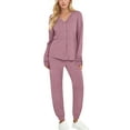 thumbnail image 3 of UVN Pajamas Sets for Women Long Sleeve Button Down Tops and Pants 2 Piece Outfit Fall Sleepwear Pjs Lounge Sets with Pockets, 3 of 9