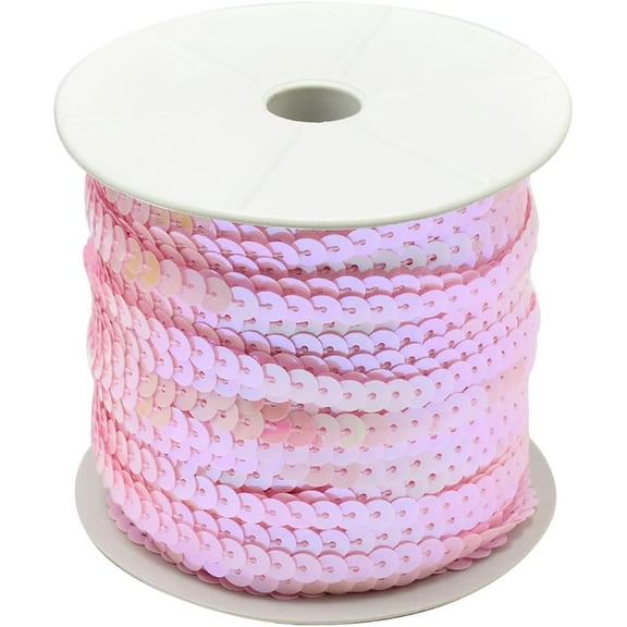 100 Yards 4 MM Pink Sequin Trim Glitter Trim Ribbon Sparkle Glitter Metallic Paillette Sequins Beaded Edging Lace Ribbons for Sewing Making Gift Wrapping DIY Christmas Party Decor Supplies