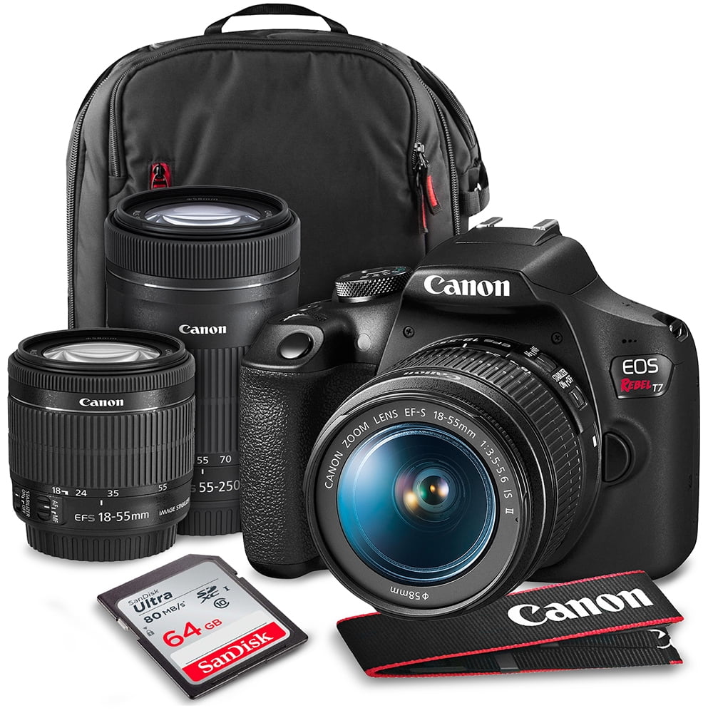 Canon T7 EOS Rebel DSLR Camera with EFS 1855mm f/3.55.6 is II and 55