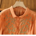 thumbnail image 4 of LEKWK Linen Tops for Women V Neck Button Down Summer Tops Short Sleeve Lightweight Floral Embroidered Loose Shirts Fashion Beach Vacation Daily Outfits, 4 of 8