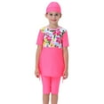 thumbnail image 2 of IBTOM CASTLE Kids Girls Muslim Swimsuit Long Sleeve Butterfly Flower Printed Islamic Swimwear Burkini Full Cover Cap Top Pants 3PCS Modest Bathing Suit 7-8 Years Hot Pink - Short Sleeve, 2 of 8