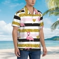 thumbnail image 3 of Fuzoiu Gold Glittering Hearts and Flamingos Print Hawaiian Shirt for Men, Summer Beach Casual Short Sleeve Button Down Shirts, Men’s Beach Summer Shirts with Pocket,XX-Large, 3 of 7