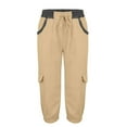 thumbnail image 3 of Brown Cargo Pants Women's Color Blocking Elastic Waist Multi Pocket Loose Work Casual Pants, 3 of 6