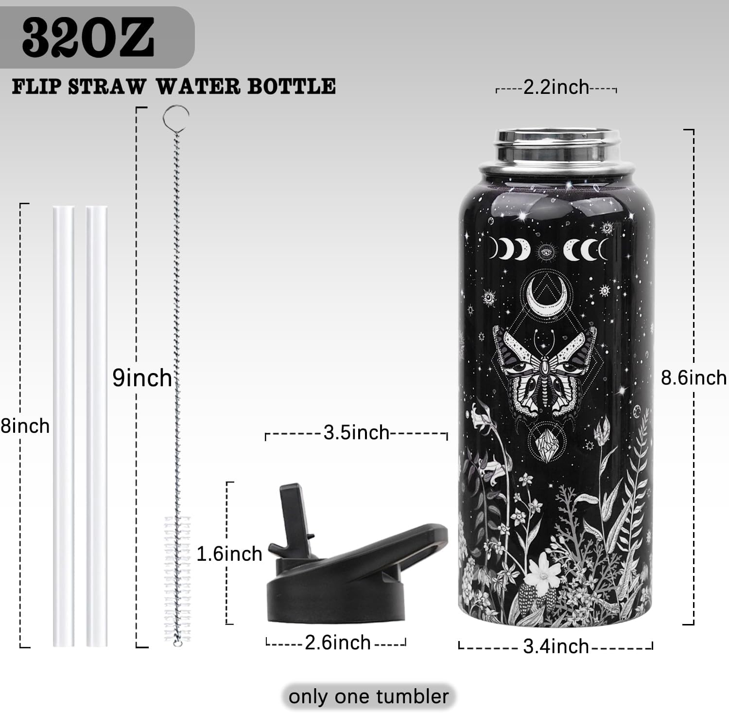Insulated Water Bottle 32 oz, Cat Water Bottle with Straw and Lid, Reusable Leakproof Water Bottle Stainless Steel, Cat Lover Gifts for Women