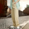 thumbnail image 5 of USNSM Women's Casual Pants High Waisted Button Down Straight Wide Leg Trousers Stretch Palazzo Pants with Pockets Khaki XS, 5 of 7