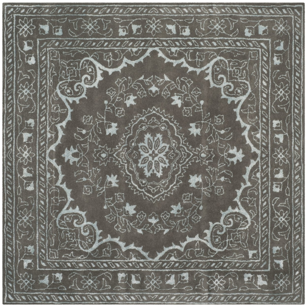 SAFAVIEH Glamour Gaia Floral Bordered Wool Area Rug, Dark Grey, 8' x 10'