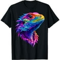 thumbnail image 1 of Colorful Bearded Dragon Face Reptile Animal Lover Black T-Shirt - Black - XL, 1 of 2