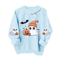 thumbnail image 6 of FAVIPT Halloween Graphic Sweatshirts for Women Cute Pumpkin Ghost Print Pullover Long Sleeve Crew Neck Soft Sweatshirt Sky Blue,S, 6 of 6