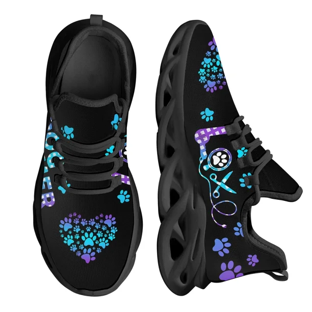 Zapatillas de deporte de malla transpirables para mujer, diseño de peluquero canino, de alta calidad, color negro, a la moda, informales, con plataforma para gimnasio