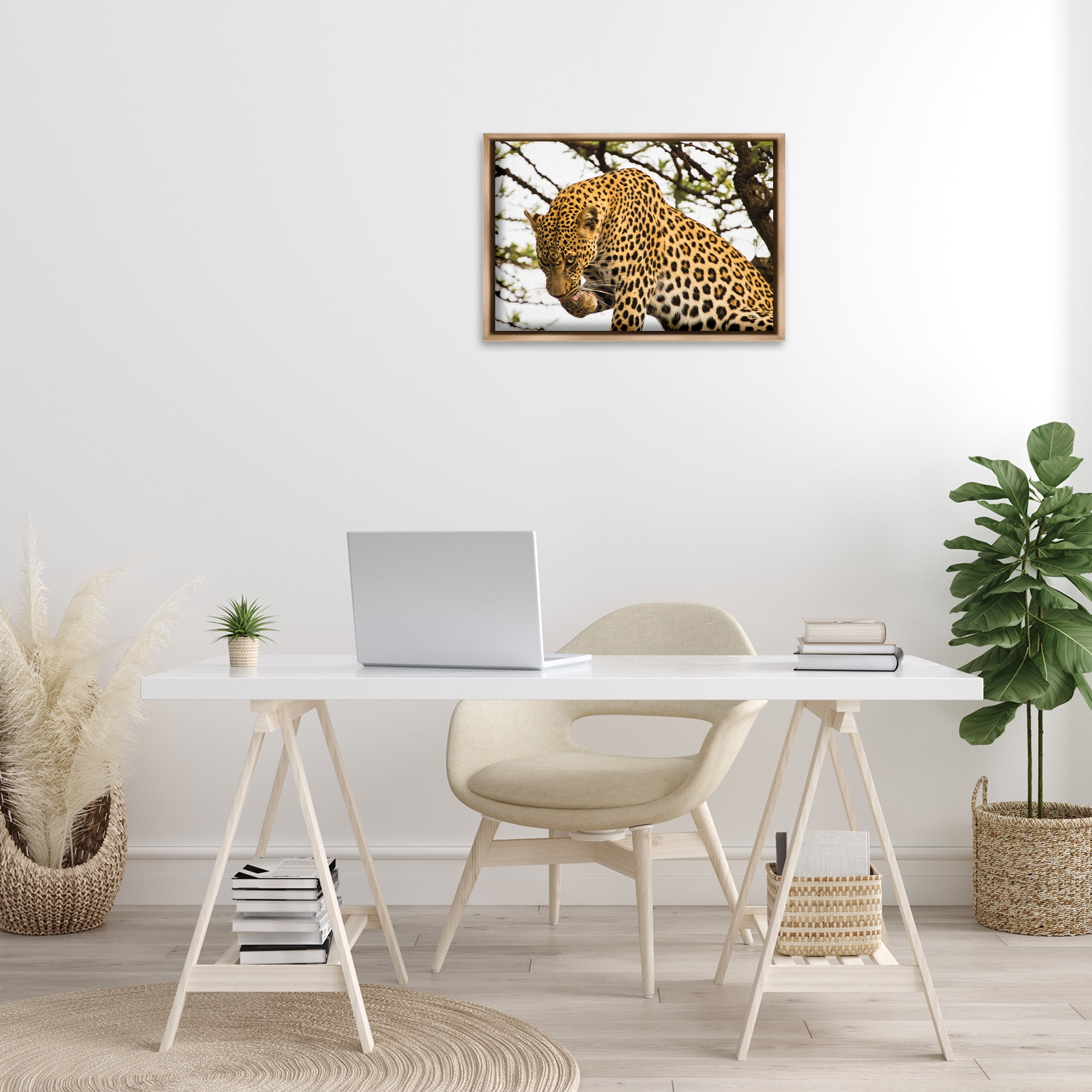 Stupell Industries Leopard After Lunch Animals Photography Brown Floater Framed Canvas Art Print Wall Art, 25 x 17