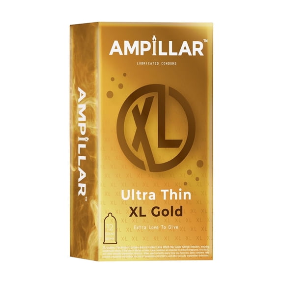 AMPILLAR Condoms ULTRA THIN XL GOLD, Extra Large Natural Feel Smooth High Quality Lubricated Condoms - 12 Count