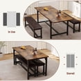 thumbnail image 5 of TROPOW Dining Table Set for 4-6, 3 Piece Large Extendable Kitchen Table Set for 6, Rectangle Kitchen Table Set with 2 Upholstered Benches for Apartment, Dining Room, Space Save, Retro Brown, 5 of 7