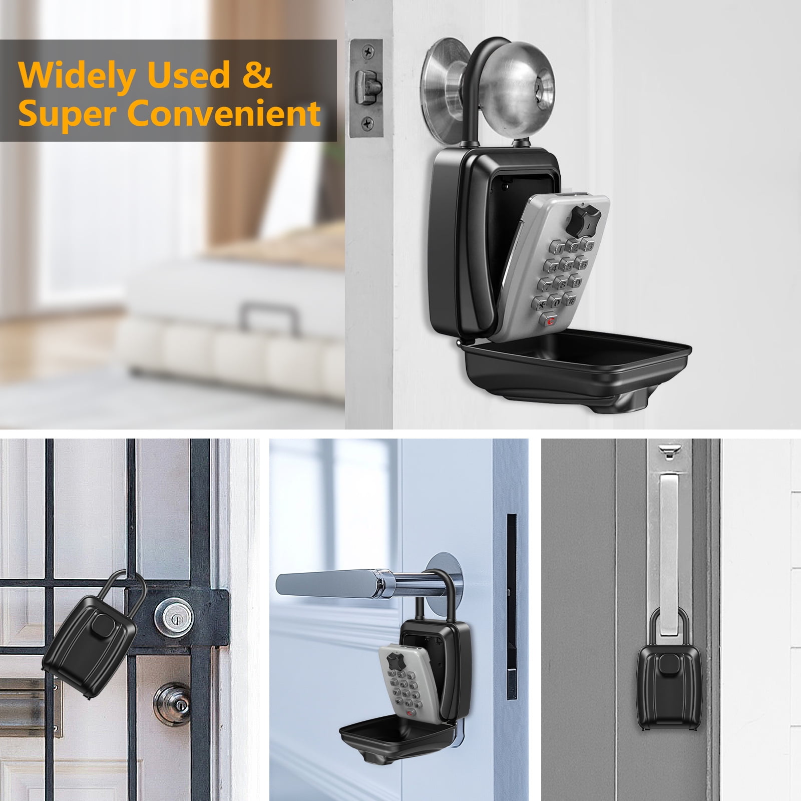 WHT MAKER Key Lock Box, Push Button Combination Lock Box for Keys Outdoor, Wall Mounted LockBox for House Keys with 12-Digit Combination Resettable Code, Key Hider Safe Box for Home Hotels