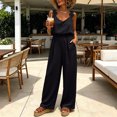 thumbnail image 5 of Gamviast Women's Jumpsuit V Neck Sleeveless Wide Leg Romper with Pockets Lightweight Loose Fit Casual Vacation Resort Travel Party Evening Outfits Black S, 5 of 7