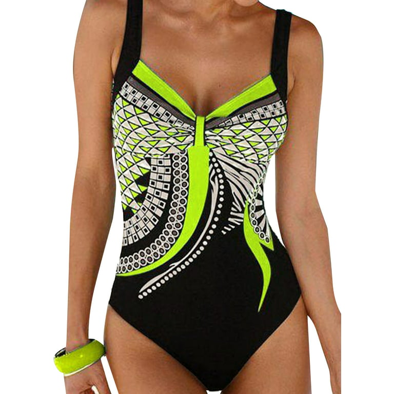 SHEWIN Womens One Piece Swimsuits Color Block Print Bathing Suits