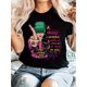 thumbnail image 1 of Women's Retro-Inspired Graphic Tee - Bold "A Crazy Woman" Print, Casual Round Neck Short Sleeve, 100% Polyester, Machine Washable - Black with Vibrant Colors, 1 of 7