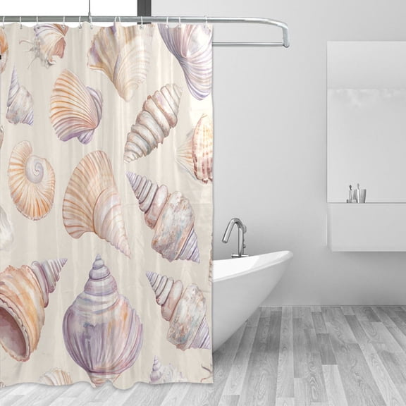Yayeee Shower Curtain with Hooks 72"x72" Waterproof Fabric Bathroom Hanging Decor, Orange Watercolor Seashells