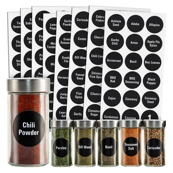 Talented Kitchen Spice Labels Stickers - 144 Round 1.5-Inch Water-Resistant Vinyl - Preprinted Chalkboard-Style Labels for Glass Spice Jars & Seasoning Containers - Pantry Organization