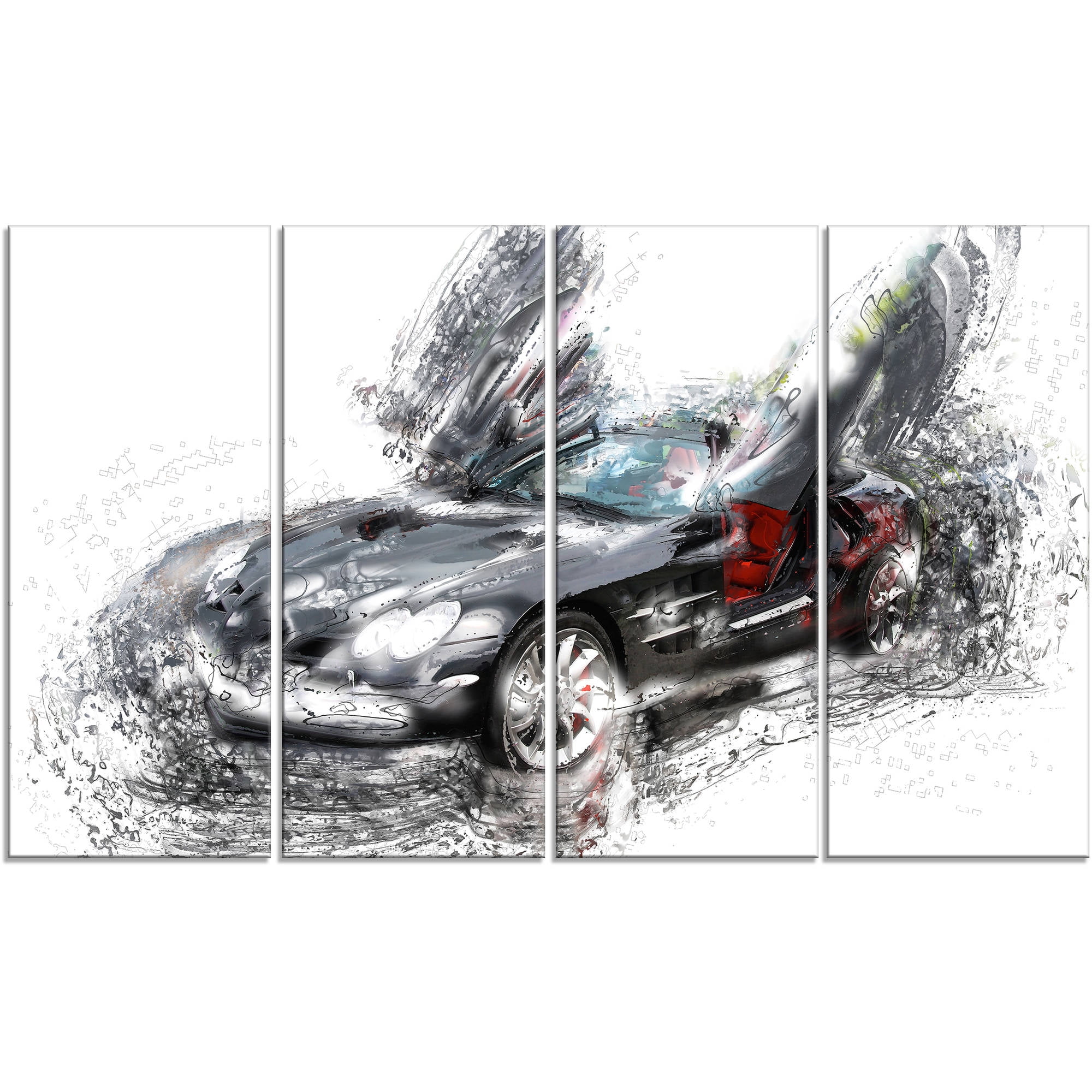 DESIGN ART Black Luxury Super Car" 4-piece Gallery-wrapped Canvas
