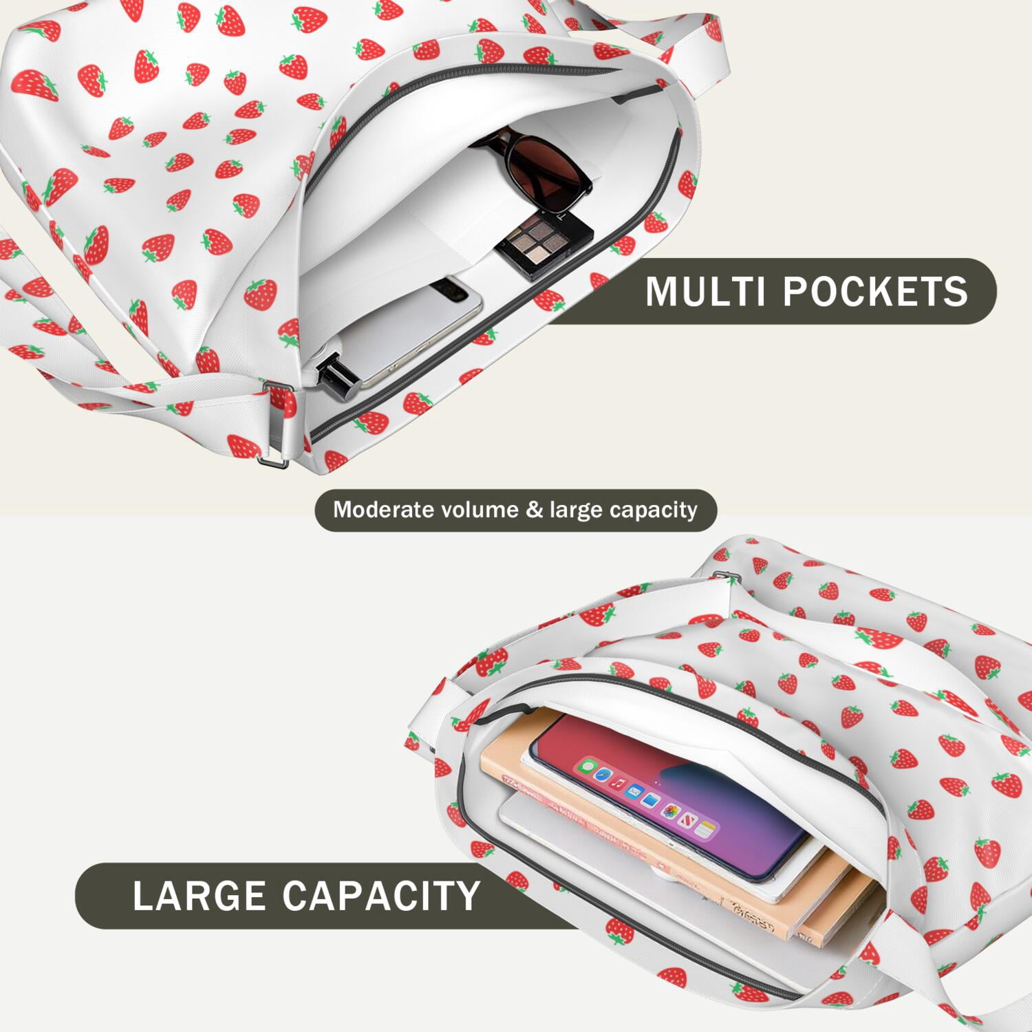 Summer Strawberry Handbag - Fashionable Crossbody Tote with Multi-Pocket Organization, Lightweight Work Bag for Young Women