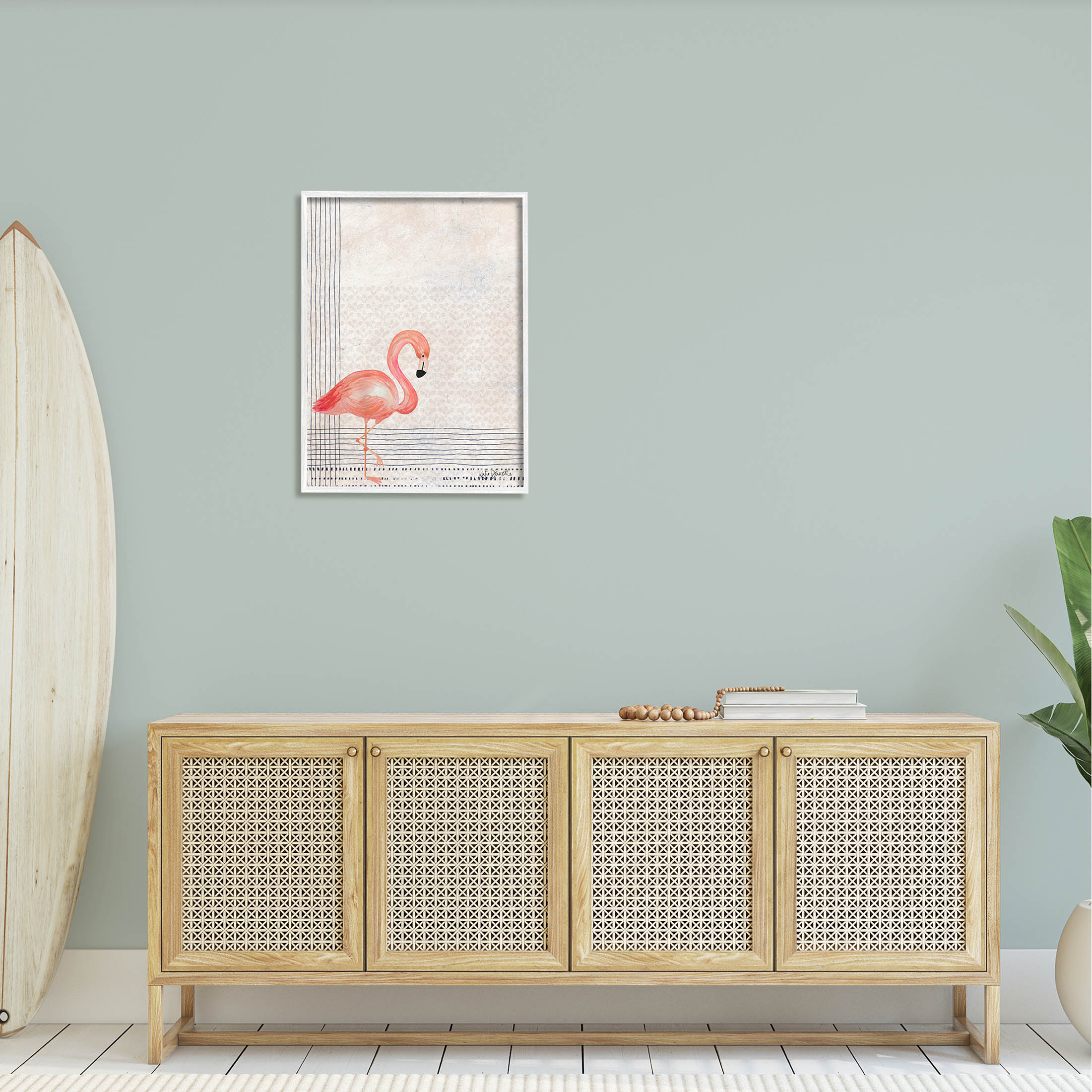 Stupell Industries Patterned Flamingo Bird Layered Stripes Graphic Art White Framed Art Print Wall Art, Design by Katie Doucette