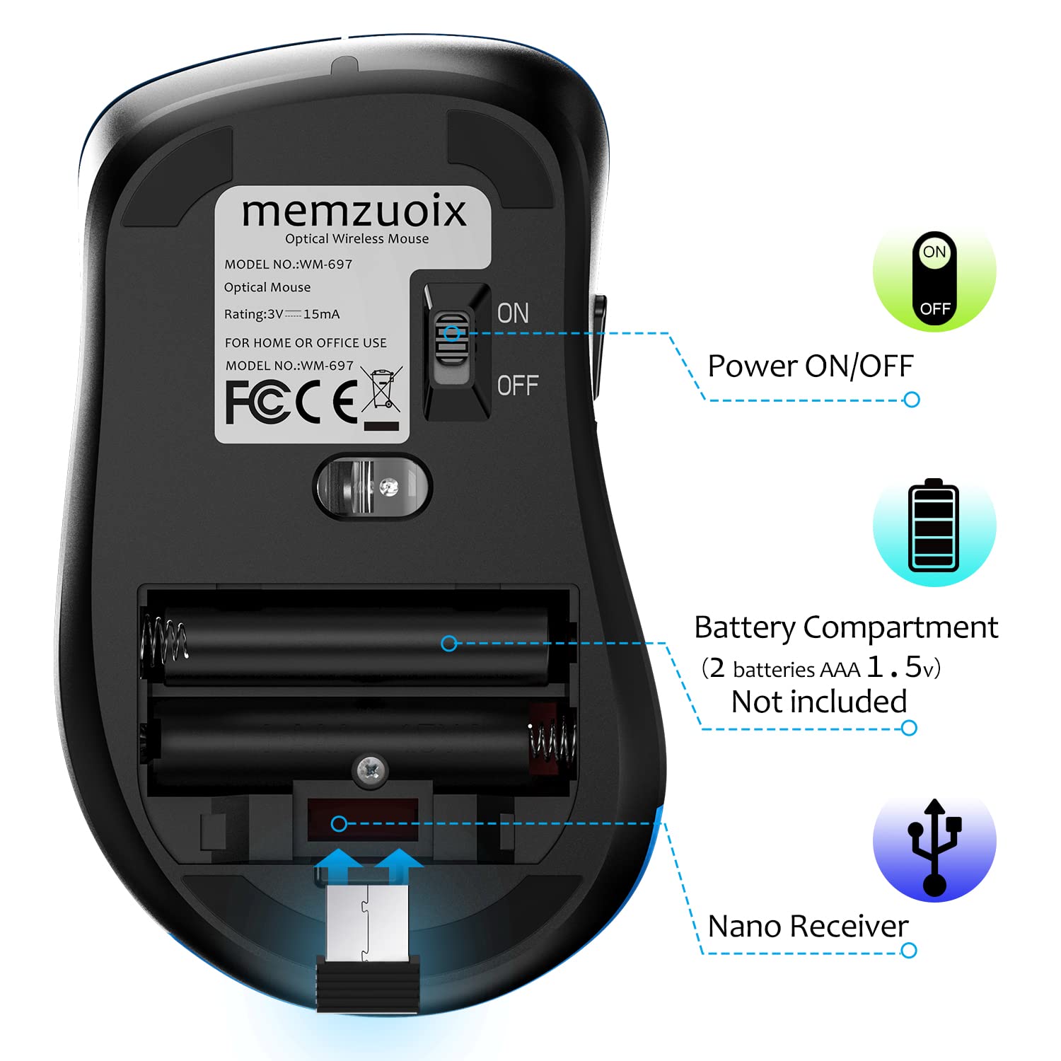Memzuoix Wireless Mouse, 5-Button Ergonomic Purple photo 6