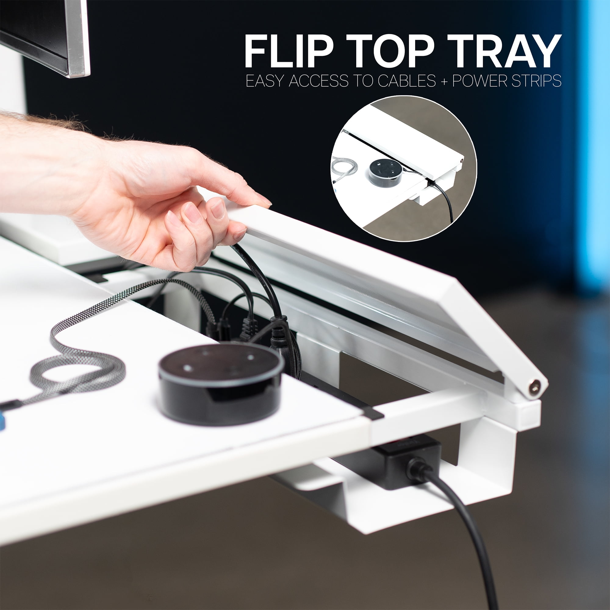 VIVO White 60" x 30" Concealed Cable Table Top w/ Pad for Standing Desk Frames