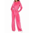 thumbnail image 3 of Women'S Solid Color Zip Up Hoodie and Drawstring Pants Two Piece Set Fashionable Rose Red M, 3 of 9