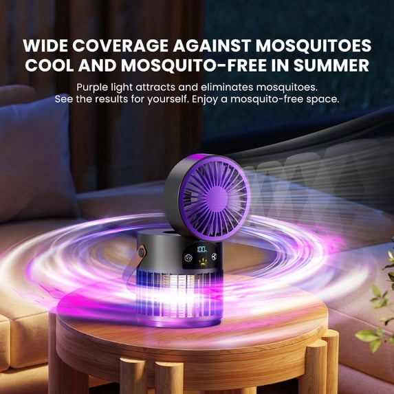 Portable Mini USB Rechargeable Fan with 5 Wind Speeds, Mosquito Killing & LED Lighting Function, Personal Cooling Fan for Camping Home Indoor Outdoor Use