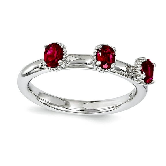 2.5mm 925 Sterling Silver Polished Prong set Stackable Created Ruby Three Stone Ring Size 7 Stackable Ring for Women
