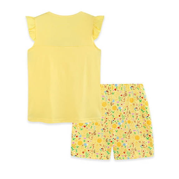 XEGLSBU Girls Summer Outfits Set Girls Outfit Floral Embroidery Bunny Print Sleeveless Top and Shorts Two Piece Casual Toddler (Yellow Size 5-6 Years)