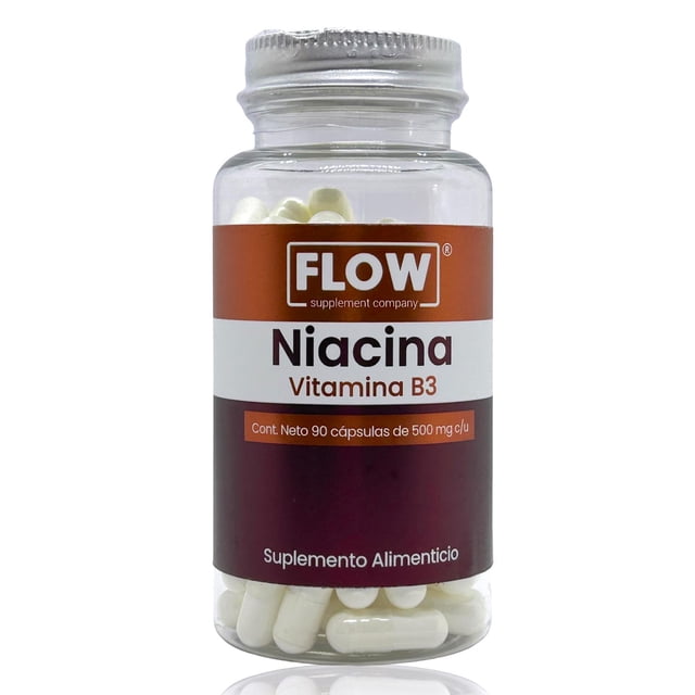 Niacina 90 cápsulas de 500 mg FLOW Vitamina B3 Niacinamida naranja FLOW FLOWNIACINAVZ