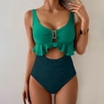 thumbnail image 6 of Women's Swimsuits One Piece Swimsuit Tummy Control Ruffled Bathing Suit V Neck Cutout Swim Suit Tie Back Swimwear Green S, 6 of 6