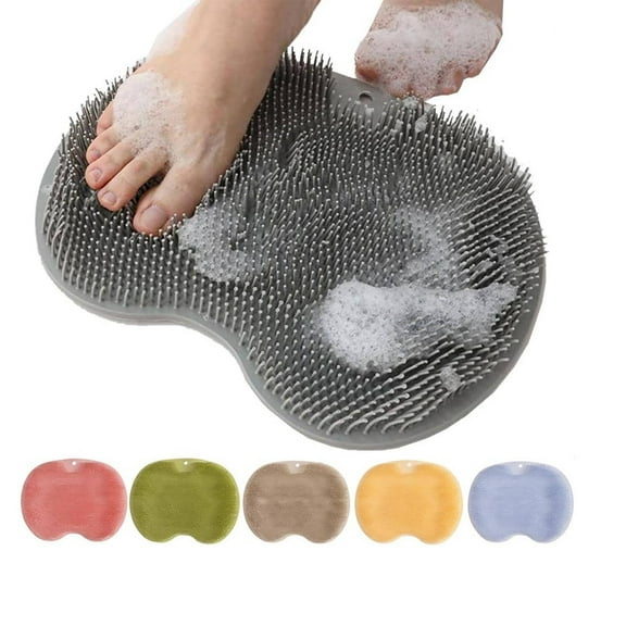 AWINQQY Shower Foot Scrubber Mat with Non-Slip Suction Cups, Foot Back Cleaning Pad, Back Bath Wash Pad, Foot Mat (Light Gray)