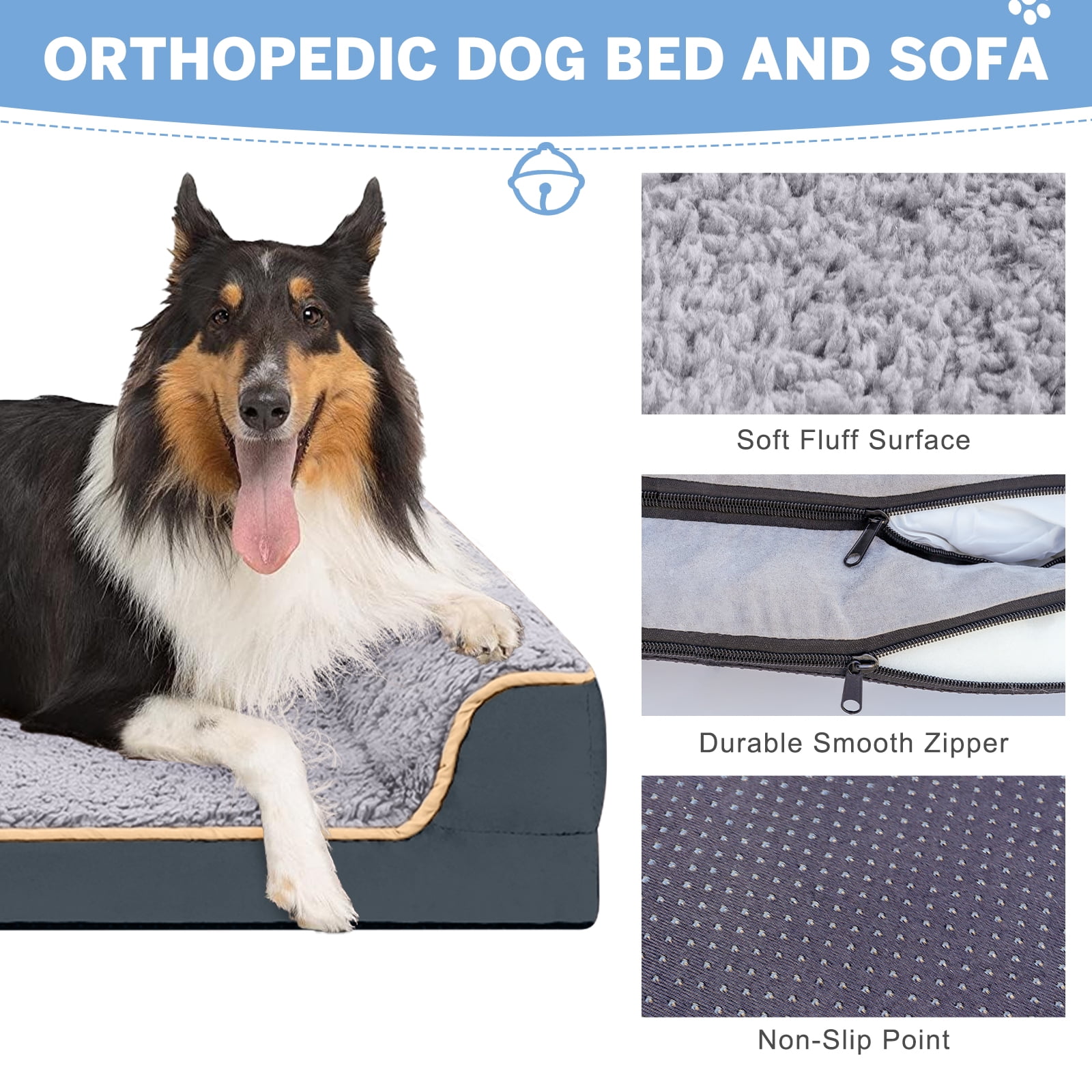 PayUSD Dog Bed for Large Medium Small Dogs Orthopedic Dog Sofa Bed Non Slip Pet Couch with Removable Washable Cover Supportive Egg Crate Foam S to XL, Dark Gray