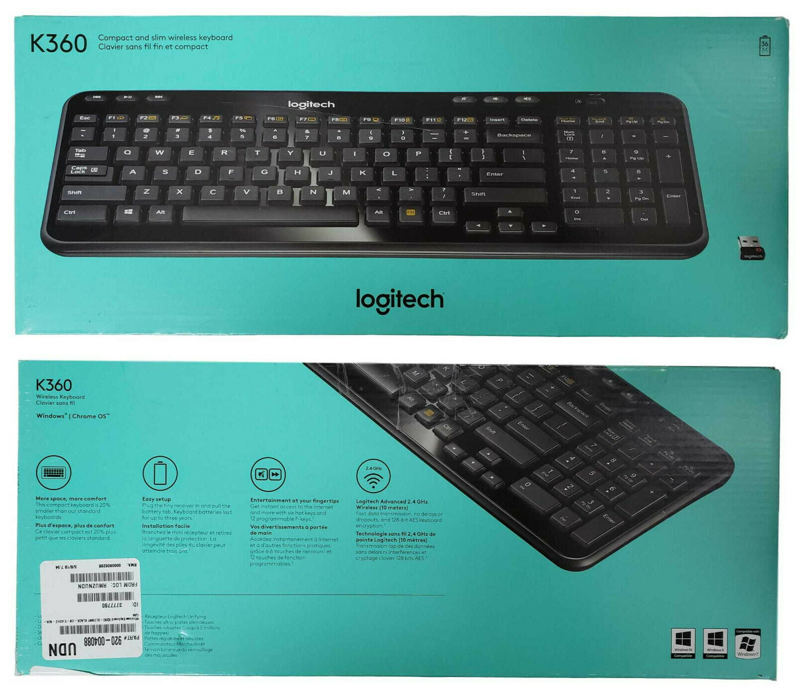 K360 USB Desktop Keyboard, 3-Year Battery Life (Glossy Black), Open Box -